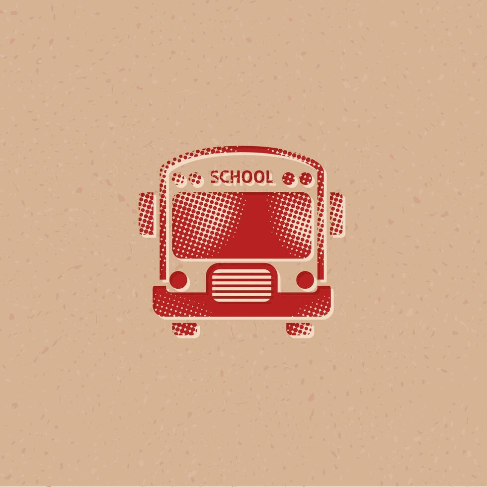 School bus halftone style icon with grunge background vector illustration