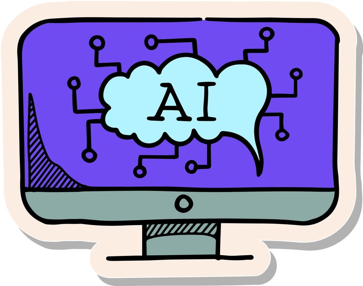 Hand drawn artificial intelligence concept icon in sticker style vector illustration