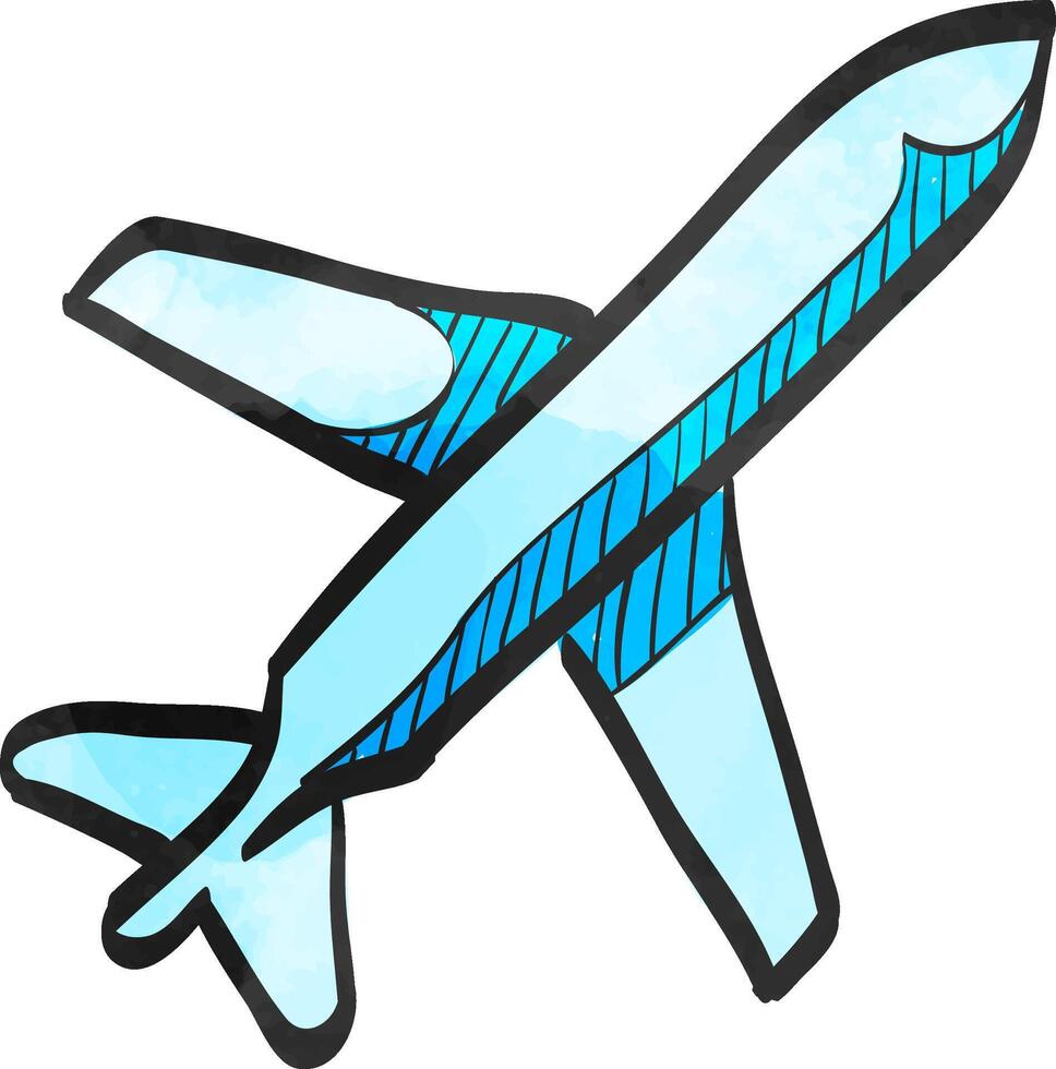 Airplane icon in color drawing. Aviation transportation take off travel passenger top view vector