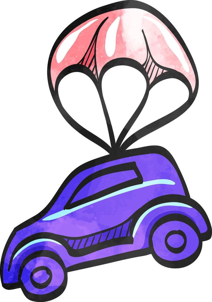 Car parachute icon in watercolor style. vector