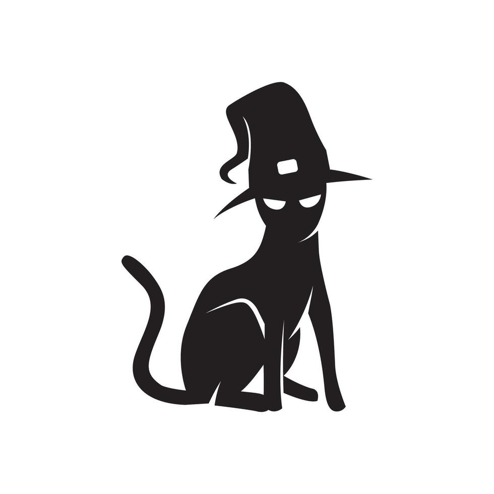 gato con sombrero icono en negro y blanco vector