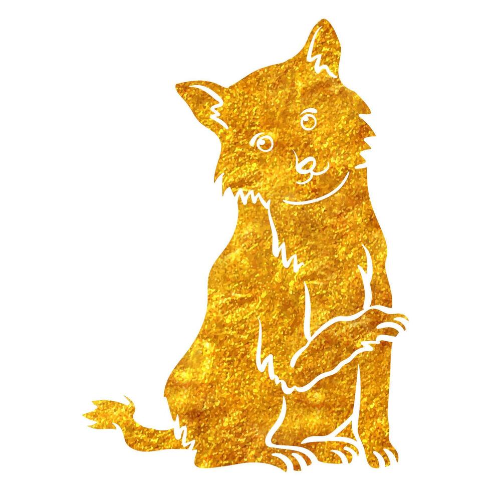 Hand drawn Cat icon in gold foil texture vector illustration