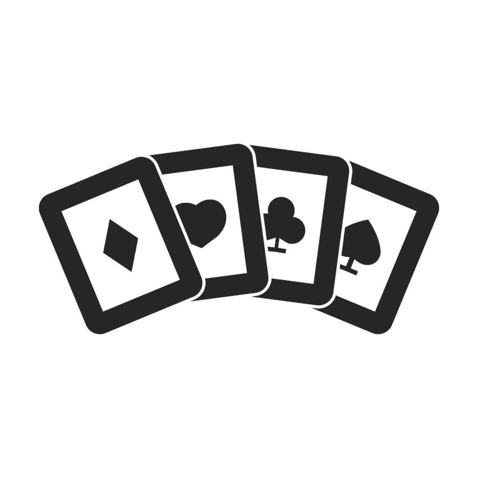 Playing cards icon in thick outline style. Black and white monochrome vector illustration.