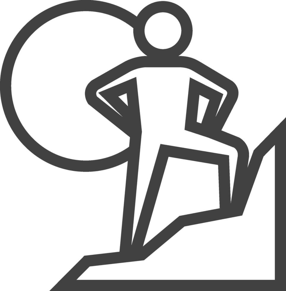 Rock climbing icon in thick outline style. Black and white monochrome vector illustration.