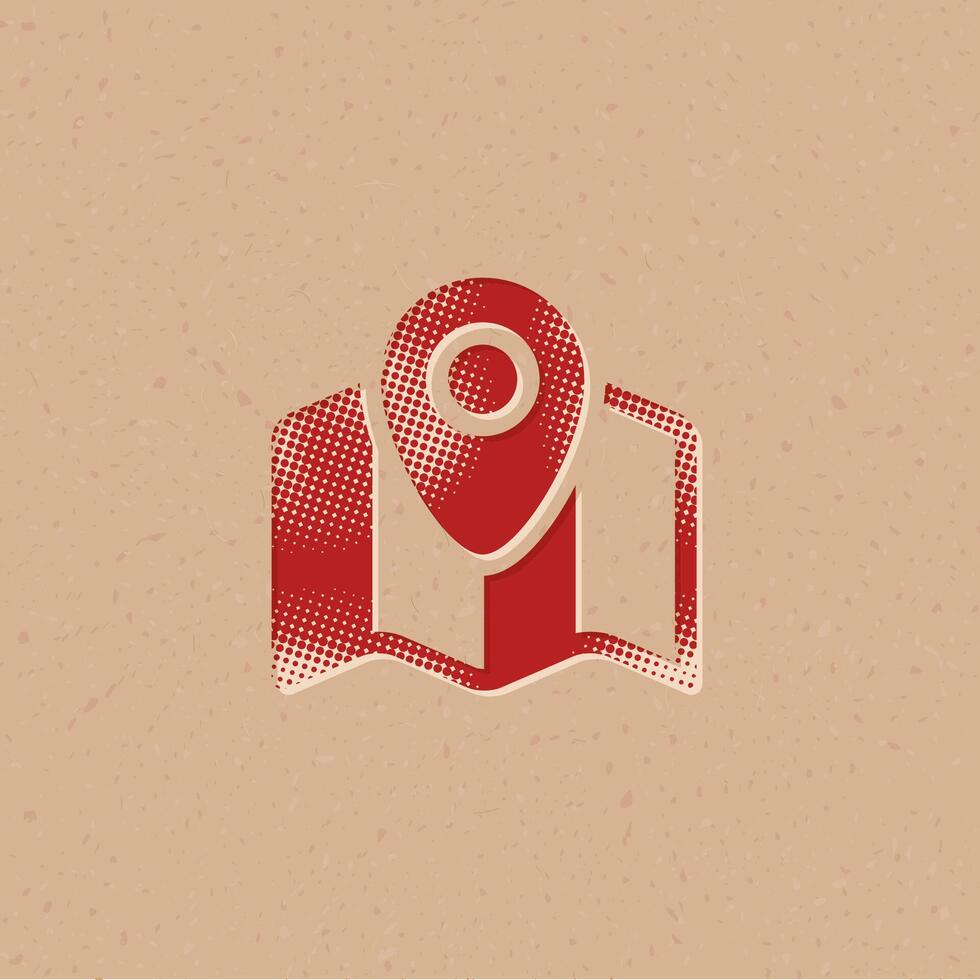 Map icon with pin location halftone style with grunge background vector illustration