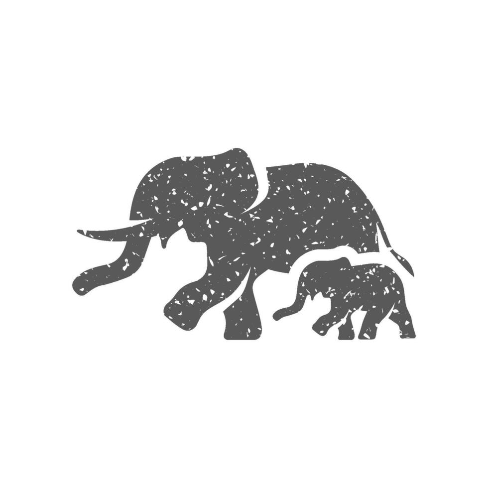 Elephant icon in grunge texture vector illustration