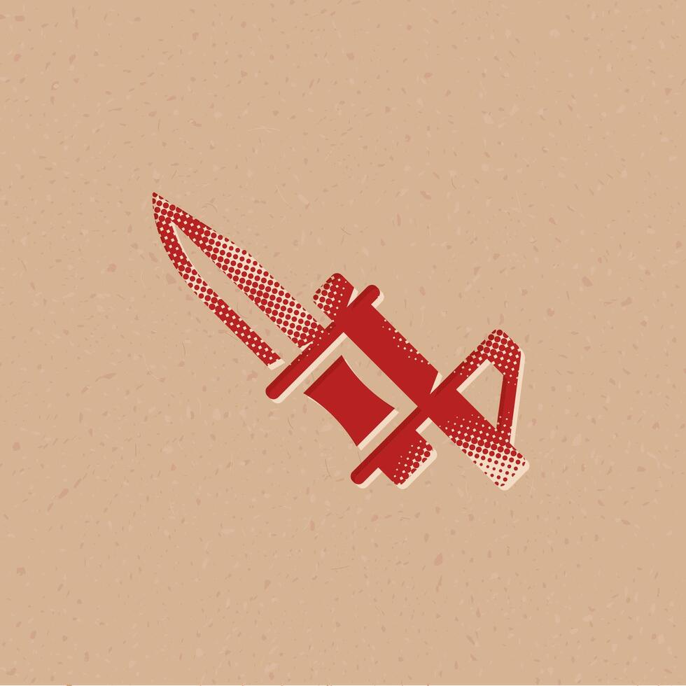 Bayonet knife halftone style icon with grunge background vector illustration