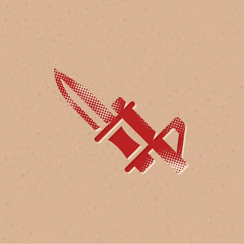 bayoneta cuchillo trama de semitonos estilo icono con grunge antecedentes vector ilustración