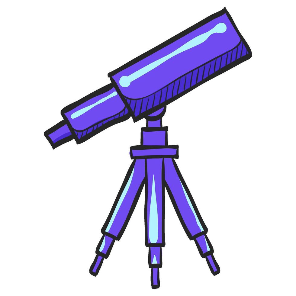 Telescope icon in hand drawn color vector illustration