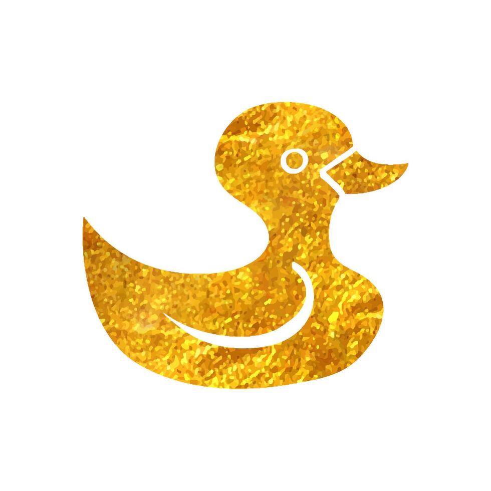 Hand drawn Rubber duck icon in gold foil texture vector illustration