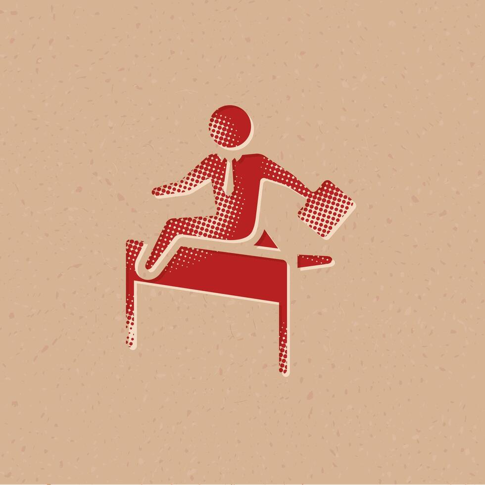 Businessman challenge halftone style icon with grunge background vector illustration