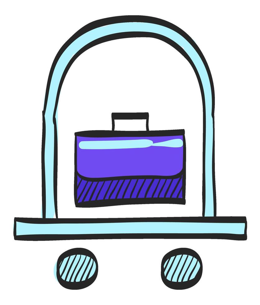 Hotel trolley icon in hand drawn color vector illustration