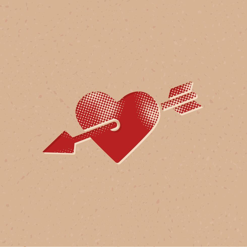 flecha corazón trama de semitonos estilo icono con grunge antecedentes vector ilustración