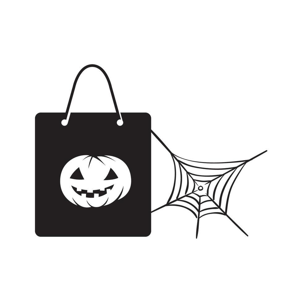 compras bolso y araña web icono en negro y blanco vector