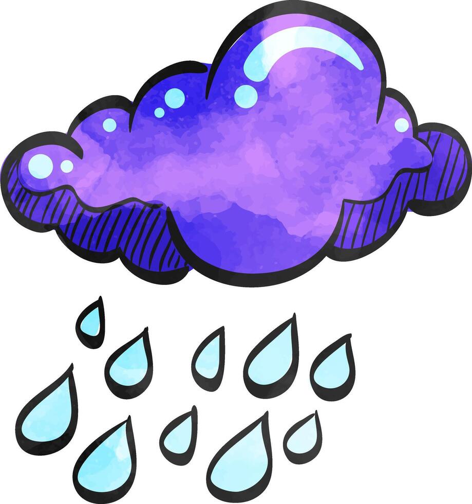 Rain cloud icon in watercolor style. vector