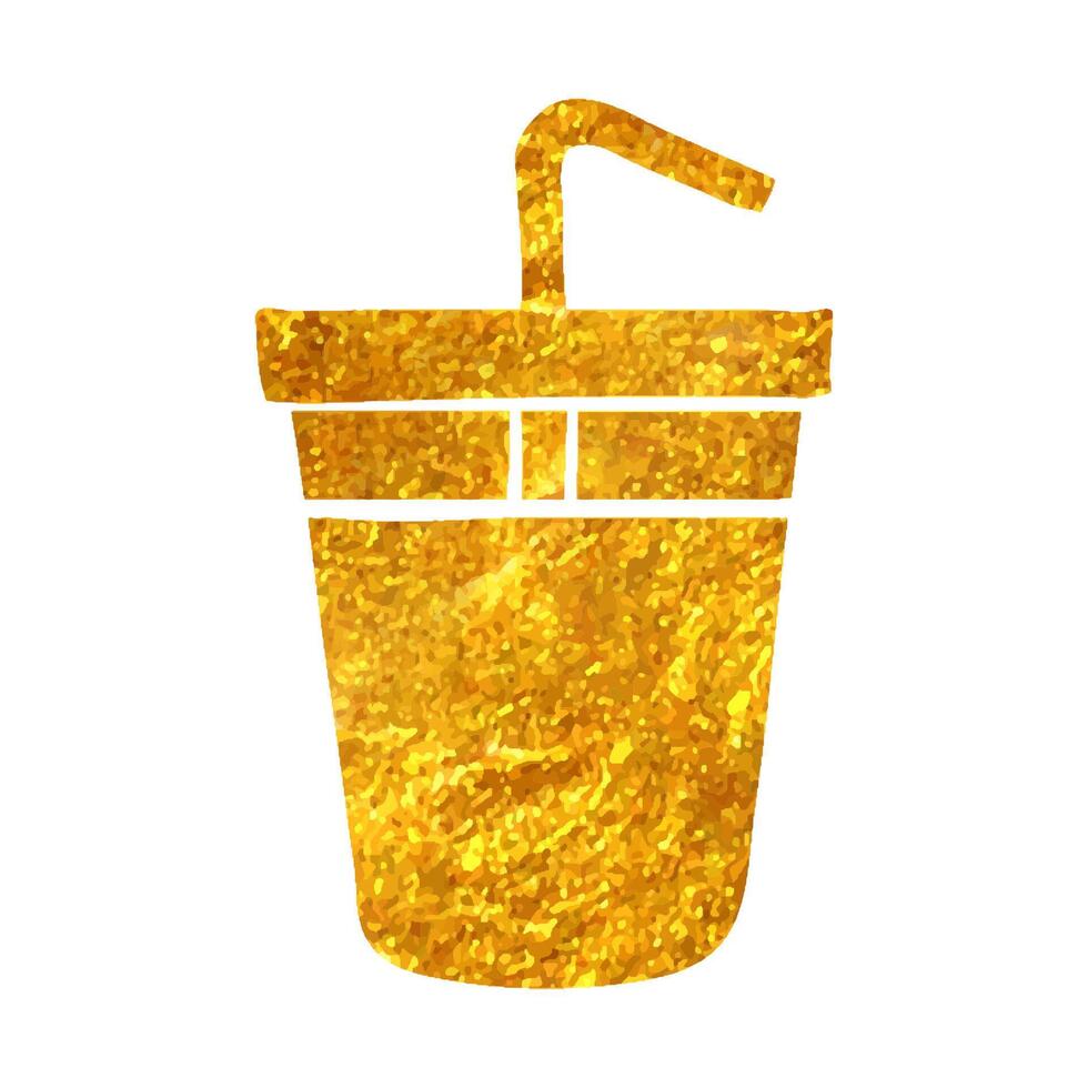 Hand drawn Soft drink icon in gold foil texture vector illustration