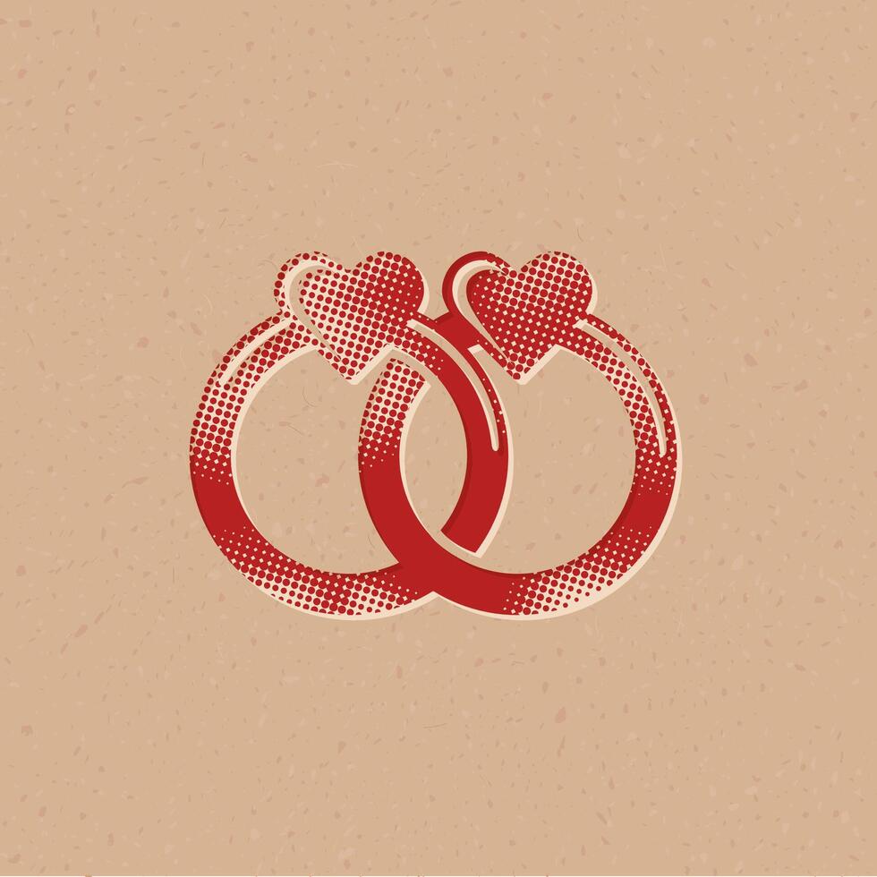 Wedding ring halftone style icon with grunge background vector illustration