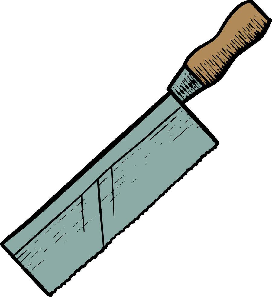 Razor saw in woodcut drawing style color vector illustration