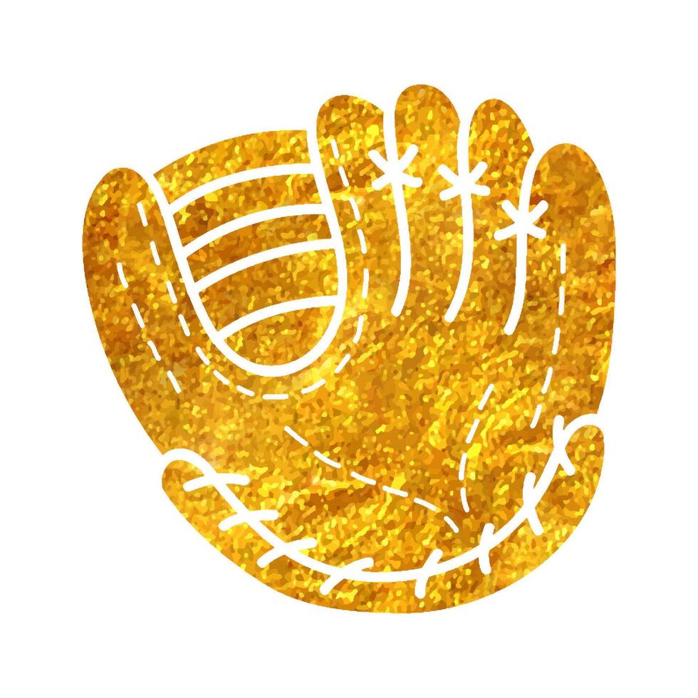 Hand drawn Baseball glove icon in gold foil texture vector illustration
