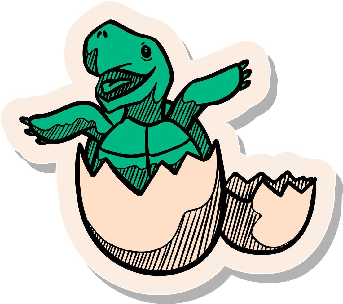Hand drawn sticker style Tortoise hatching icon vector illustration