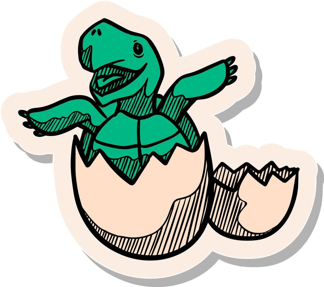 mano dibujado pegatina estilo tortuga eclosión icono vector ilustración