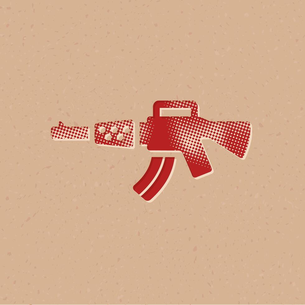 Assault riffle halftone style icon with grunge background vector illustration