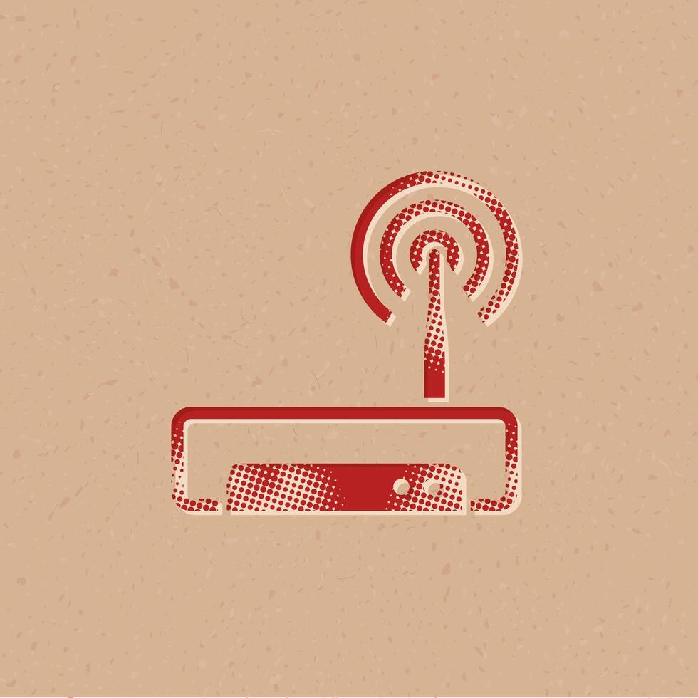 Router halftone style icon with grunge background vector illustration