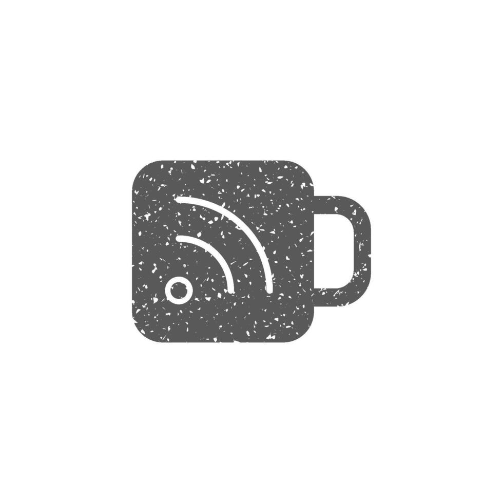 taza icono con rss símbolo en grunge textura vector ilustración