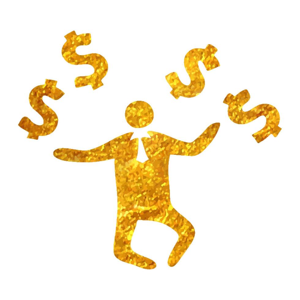 Hand drawn Businessman money icon in gold foil texture vector illustration