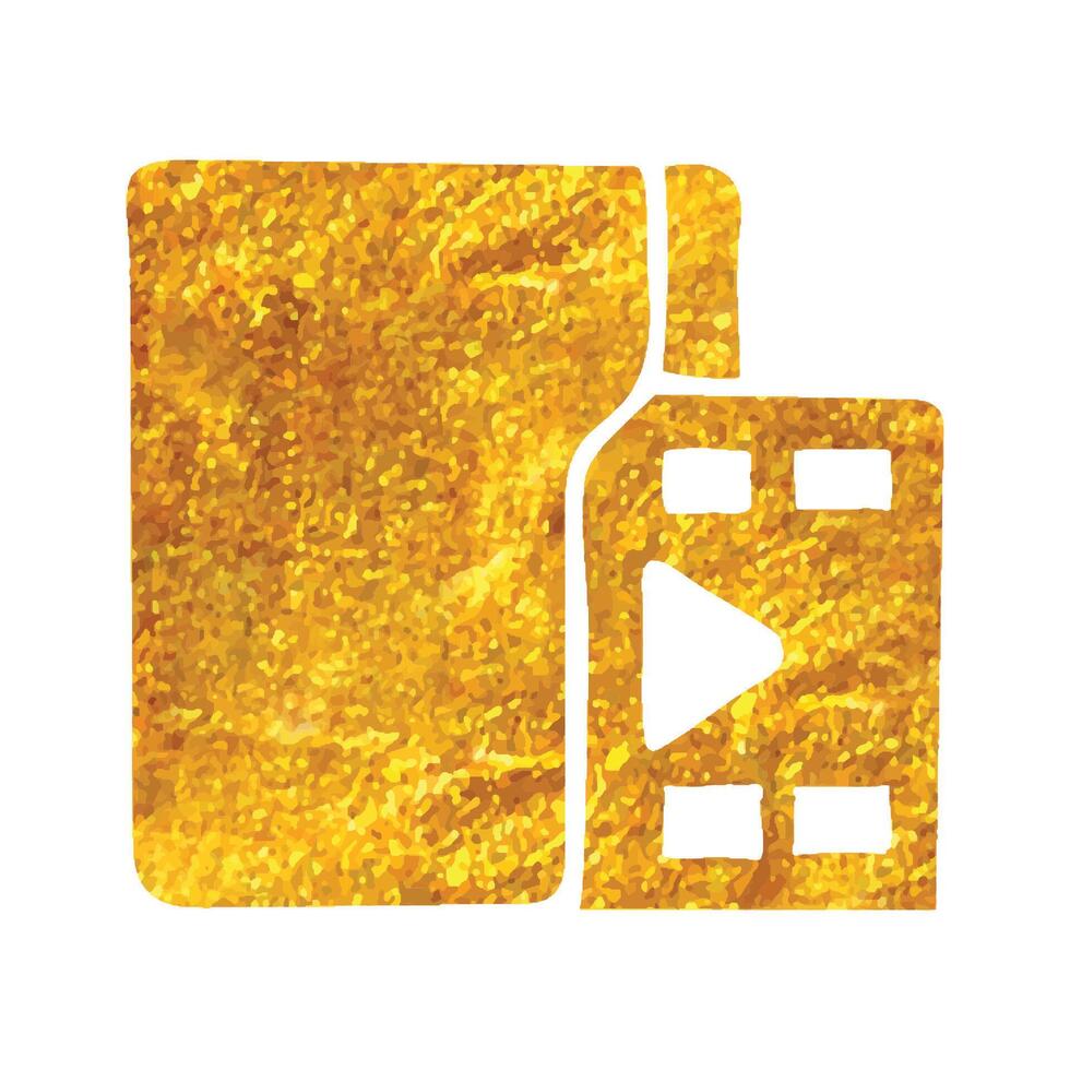 Hand drawn Movie folder icon in gold foil texture vector illustration