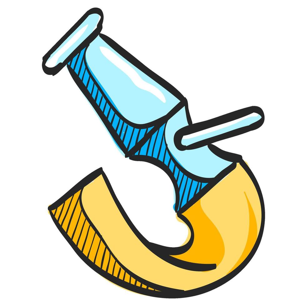 Fireman water hose icon in hand drawn color vector illustration