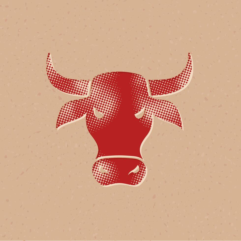 Bullish halftone style icon with grunge background vector illustration