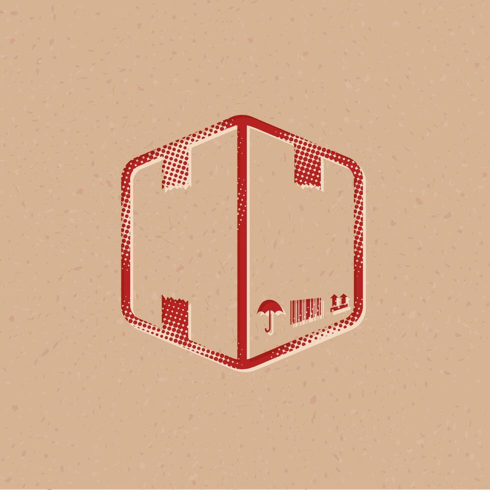 Logistic box halftone style icon with grunge background vector illustration
