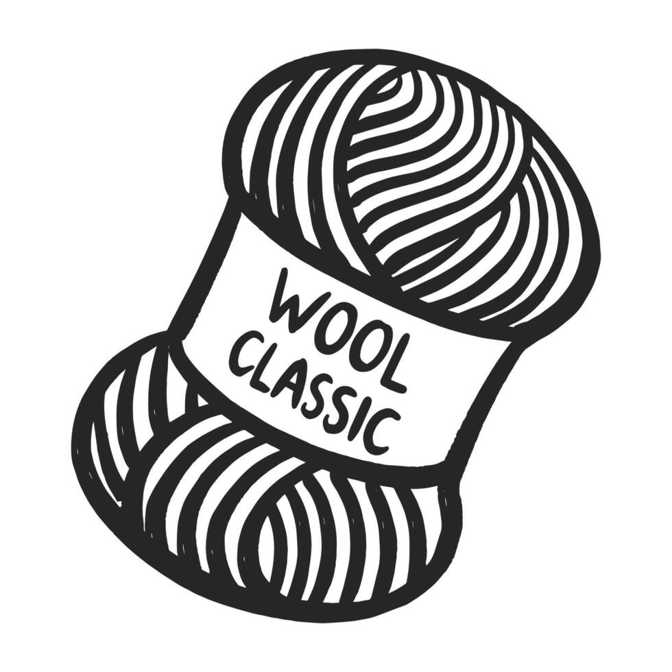 Hand drawn icon Wool yarn illustration. Hand craft knitting. vector