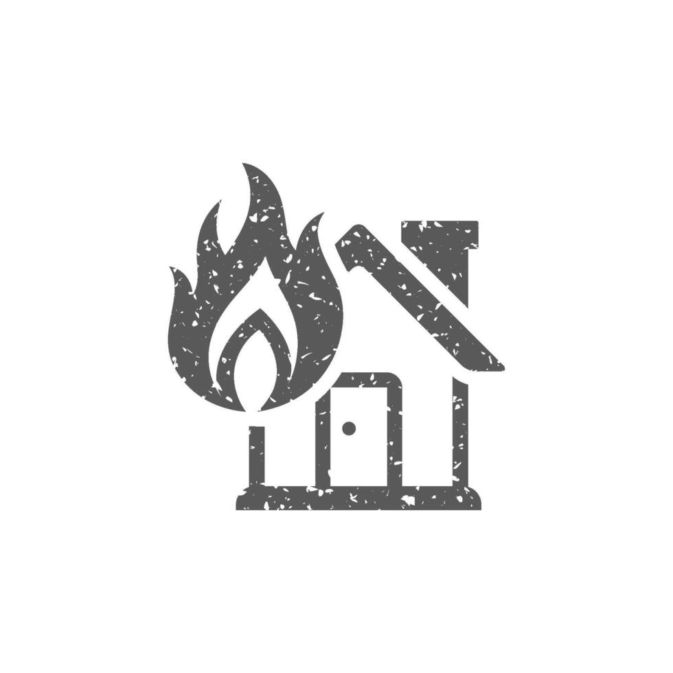 House fire icon in grunge texture vector illustration