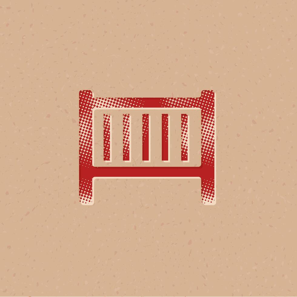 Baby bed halftone style icon with grunge background vector illustration