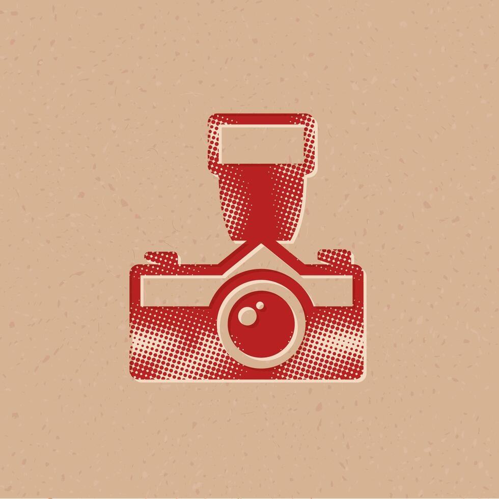 Old camera halftone style icon with grunge background vector illustration