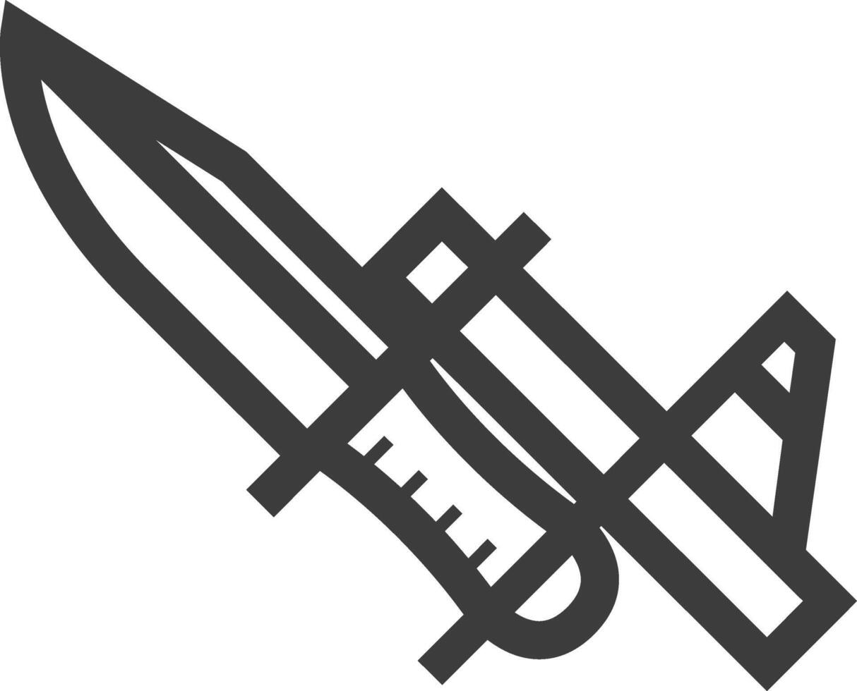 Bayonet knife icon in thick outline style. Black and white monochrome vector illustration.