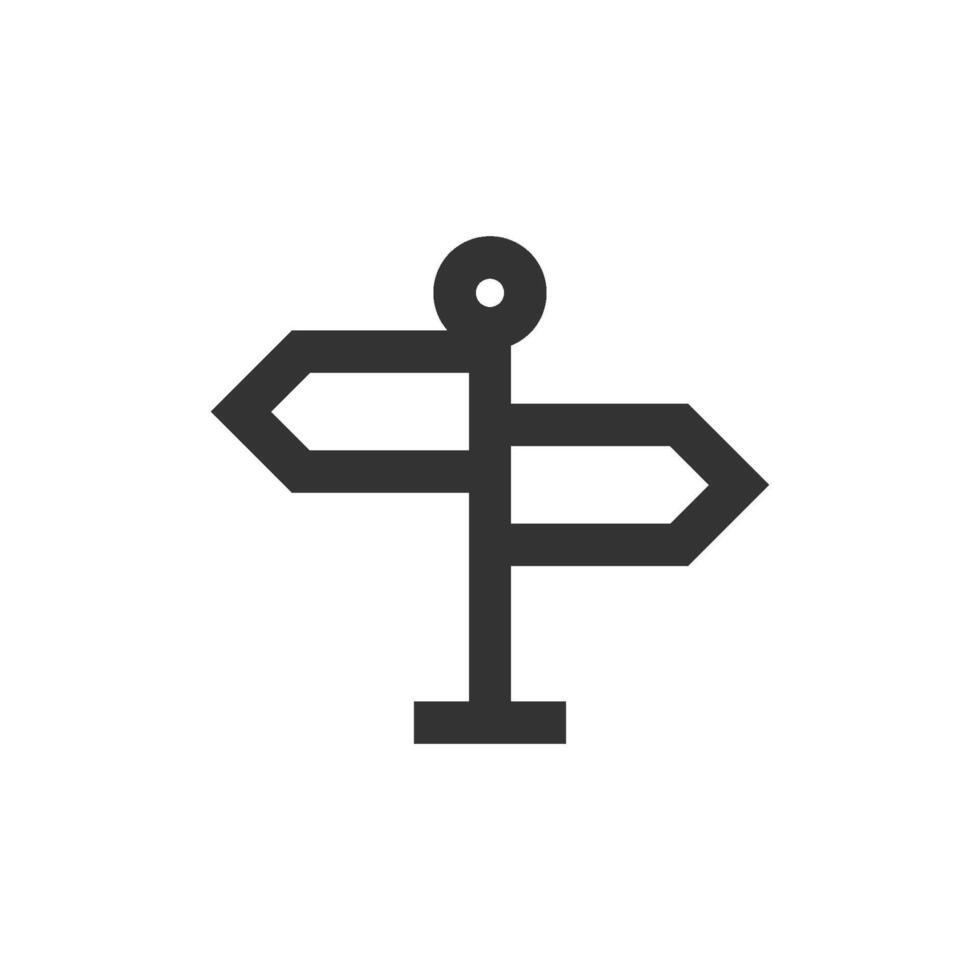 Road sign post icon in thick outline style. Black and white monochrome vector illustration.