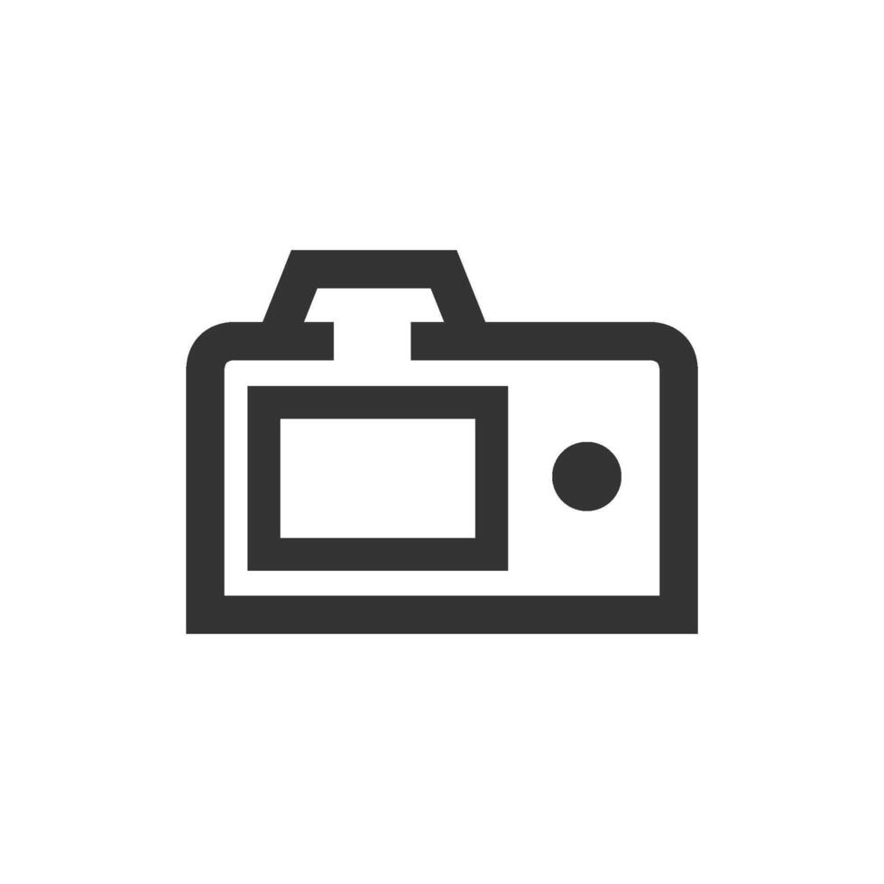 Camera icon in thick outline style. Black and white monochrome vector illustration.