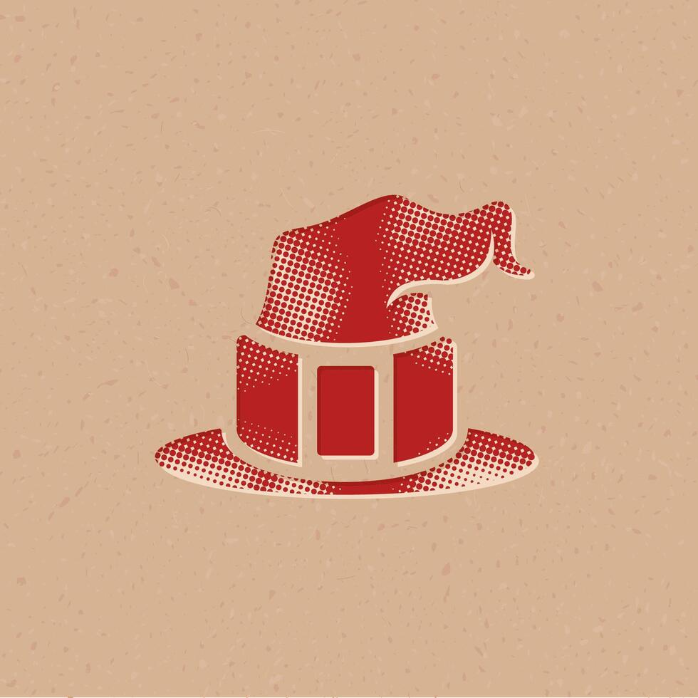 Witch hat halftone style icon with grunge background vector illustration