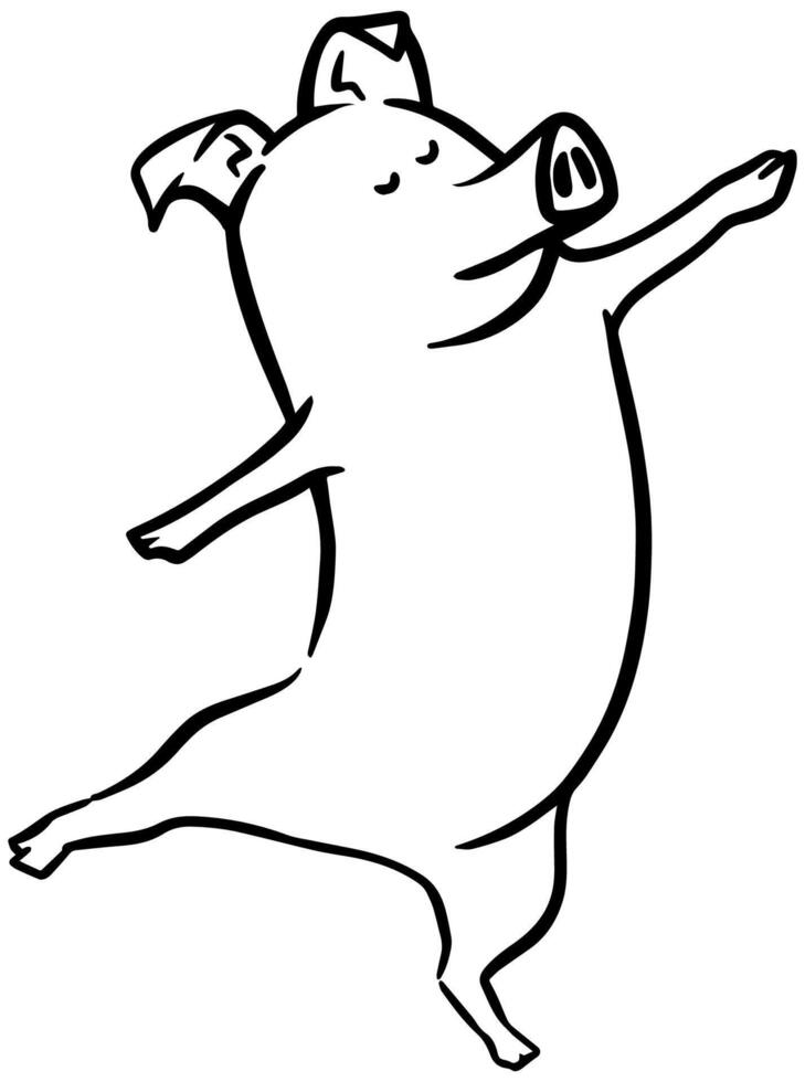 Hand drawn dancing pig. Vector illustration.