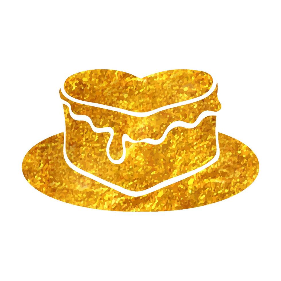 Hand drawn Wedding cake icon in gold foil texture vector illustration