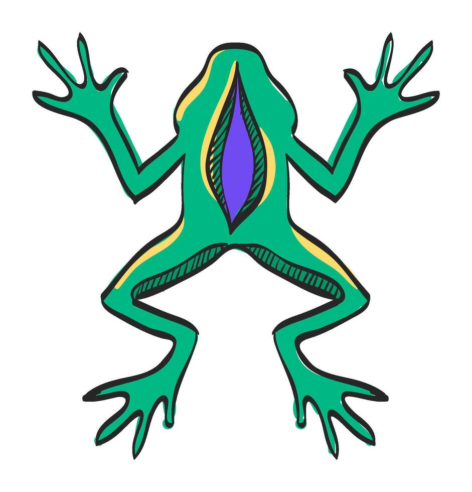 Lab frog icon in hand drawn color vector illustration
