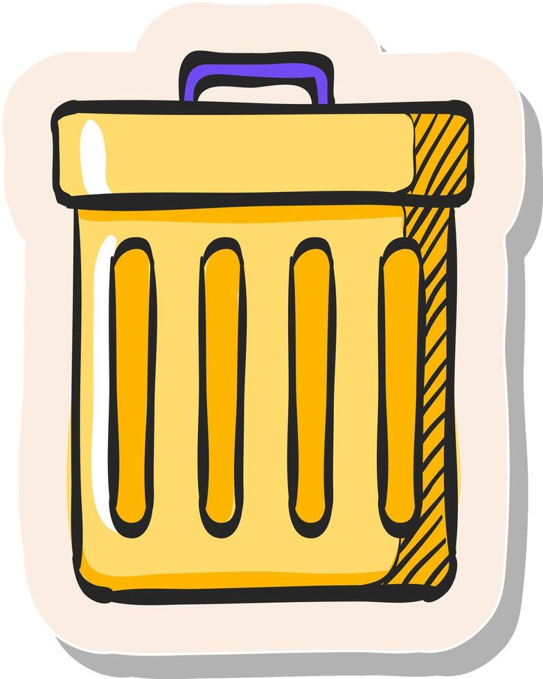 Hand drawn Recycle trash can icon in sticker style vector illustration