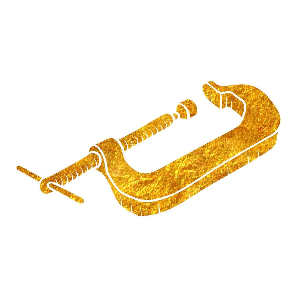 Hand drawn gold foil texture Woodworking clamp illustration. vector
