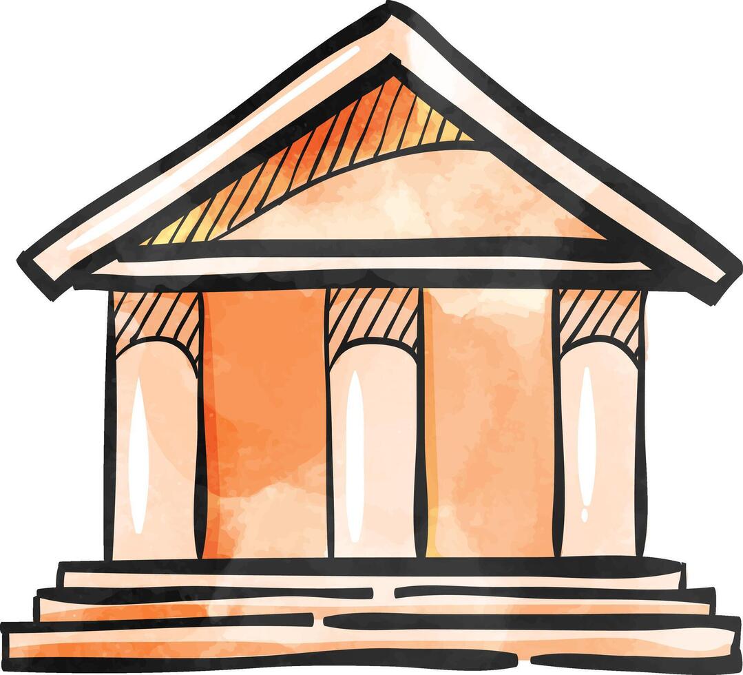 Bank building icon in color drawing. vector