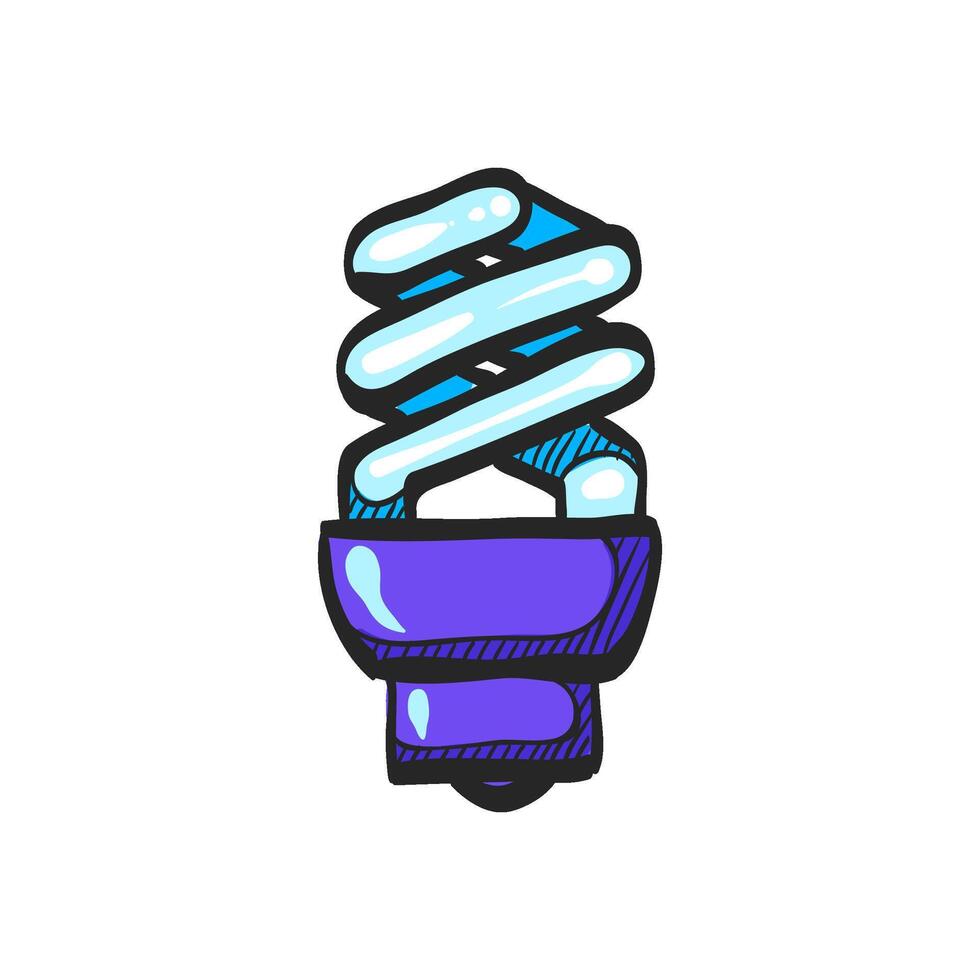 Light bulb icon in hand drawn color vector illustration