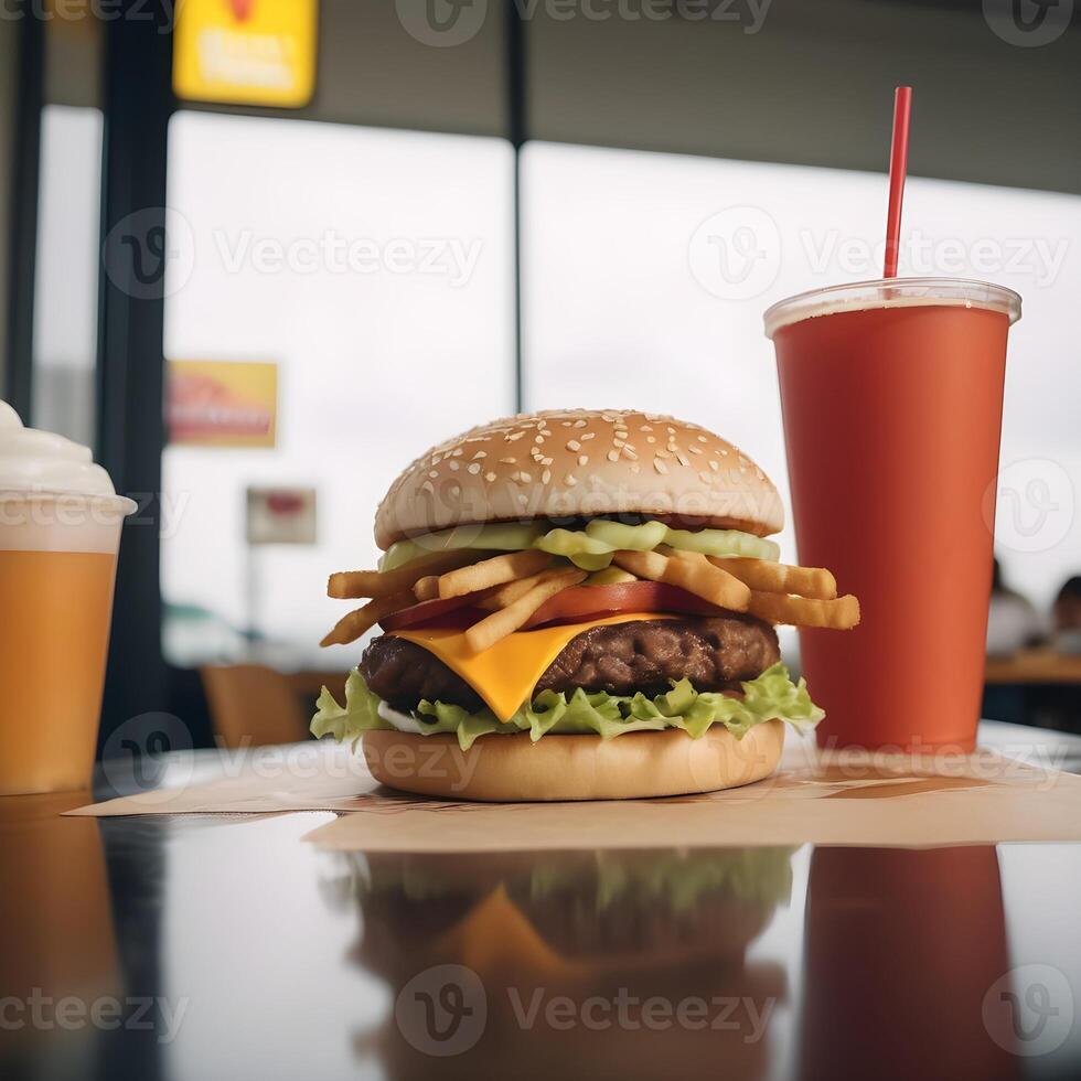 fast food burger, fries and drink photo