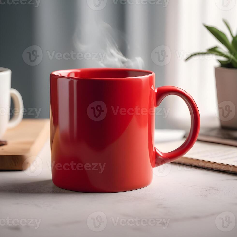 AI generated red coffee and tea mug photo